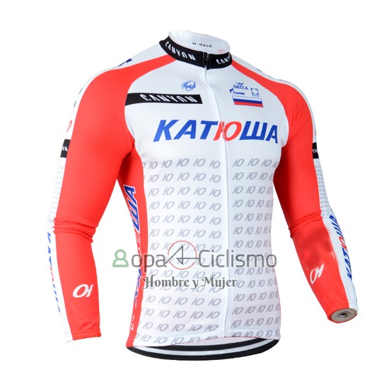 Katusha Ropa Ciclismo Culotte Largo 2014 Mangas Largas Blanco y Rojo